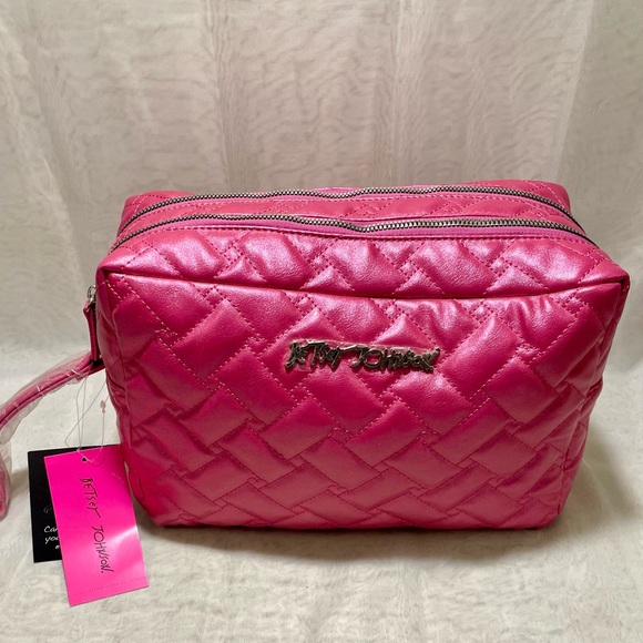 Betsey Johnson Fuchsia Large Quilted Cosmetic Bag NWR